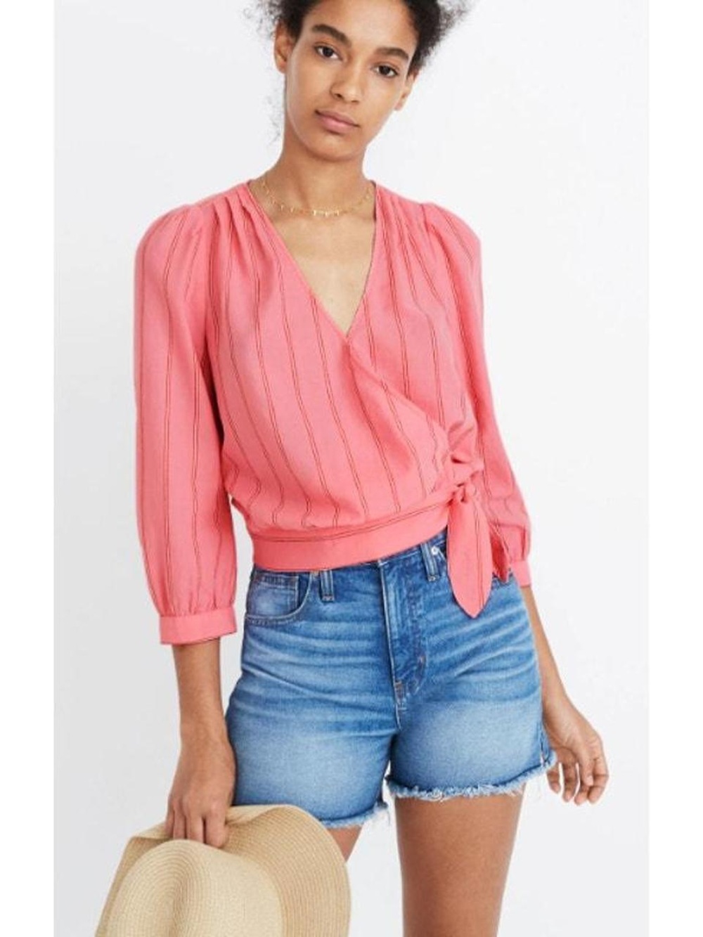 Madewell Coral Pink Wrap Blouse with Tie Waist NWT